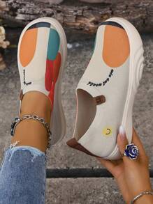 2024 Spring And Autumn New Cloth Shoes For Women, Painted, Fashionable, Versatile, Stylish, Mother's Shoes, Slip-On Slouchy Shoes, Loafers, Non-Slip Casual Shoes