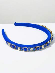 1 Stück Vintage hochwertige einfarbige Stoff gepolstertes Haarband für Frauen, eleganter Strass-Dekor für Partys, formelle Anlässe, schönes Haarzubehör Haarreif Haarschmuck, Schönheit Heim Haarzubehör, Sommer, Urlaub, Reise, Festival, Geburtstag - Blau - Übersicht 2