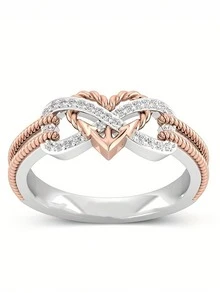 1 件时尚甜美十字交叉心形设计简约韩式蝴蝶小戒指，非常适合女性