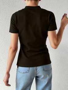 Playera polo dama mujer regular manga corta - Marrón Chocolate - Ver 5