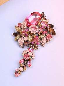 1pc Flower-Grade Linked Brooch Fibonacci Gemstone Matrix And Pink Gemstone Core With Dopamine Drip Luxury Pines - Multicolor - View 5