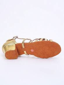 1 双全新时尚经典低跟软底拉丁舞鞋，适合女孩和儿童 - 金色 - 查看 9