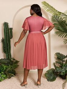 Mgiacy-Lady 新款纯色大码鸡尾酒会连衣裙 荷叶边紧身连衣裙 - 粉色 - 查看 2