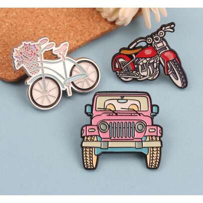Cute Transportation - Themed Enamel Pin Set, Vehicle - Inspired Adorable Brooch Collection, Fun Bike, & Motorcycle Badge Trio School Office Accessories Shirts Jacket Jewelry Christmas Halloween Clothes Pin Funny Teacher Gifts