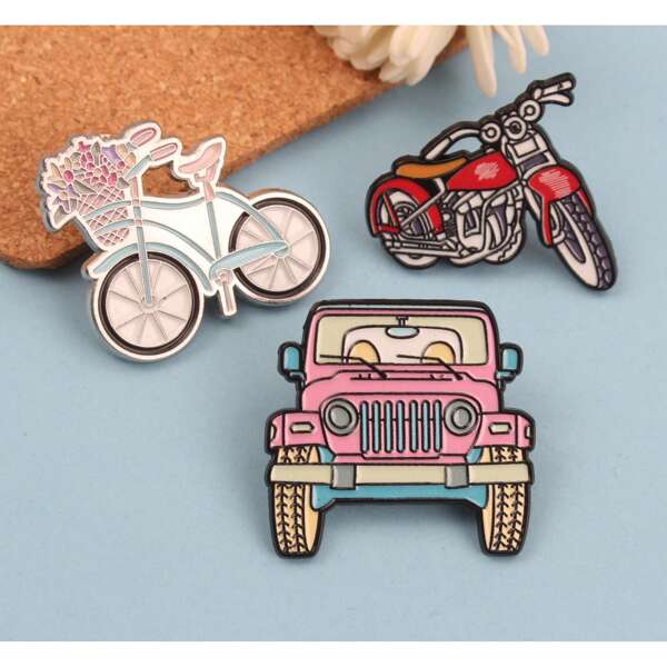 Transporte fofo - Conjunto de alfinetes esmaltados temáticos, coleção de broches adoráveis inspirados em veículos, trio de distintivos divertidos para bicicletas e motocicletas