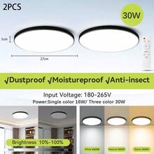 CANMEIJIA LED 可调节天花板灯具，面板浴室灯，亮色房间照明，纯白色家居装饰照明，220V，方形/圆形，30W/40W/50W/60W，适用于卧室、客厅、书房、壁橱、厨房、走廊、单人间、仓库、办公室、工作室、商店（根据使用需求选择尺寸） - LED吸頂燈多色變光(3000k-6500k) - 查看 21