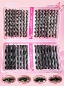 CMAYOME DIY 640 睫毛延长套装 10D+20D+30D+40D+50D+60D+80D+100D 大容量组合睫毛套装单根睫毛束 10-16mm 浓密 D 卷曲单根睫毛套装，迷你旅行便携式浓密睫毛束带 DIY 延长 - D - 查看 4