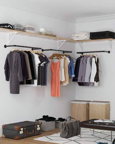 SONGMICS Kleiderstange für die Wand, Garderobenstange, Wandmontage, platzsparend, 92 x 30 x 7,5 cm, einfache Montage, Industrie-Design, für kleine Wohnungen, schwarz