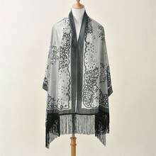 Women Shawl Wraps, Elegant Flower Tassels See-Through Long Scarf Shoulder Cover-Up For Dresses - Grey - View 4