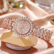 2pcs Women Stainless Steel Mesh Band Rose Gold Roman Numerals Faux Eye And Heart Shaped Inlaid Bracelet Set, Gift For Her - Rose Gold - View 3