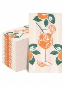 20 件/40 件/60 件/套柔软双层长方形餐巾，手绘橙色柠檬杯花卉图案，展开尺寸：33 厘米 X 40 厘米，适用于：婚礼、茶会、生日派对装饰、派对装饰、派对用品、节日装饰、节日用品 - 彩色 - 查看 1