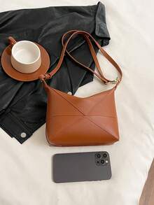 New Women Fashion Casual Shoulder Crossbody Bag, Minimalist Foldable Underarm Bag, Large Capacity Soft Surface Clutch Bag - Brown - View 3