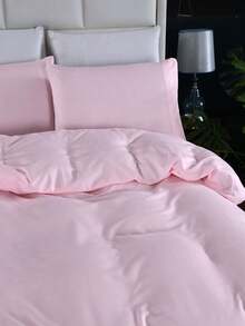 CNZB-1 Bộ chăn ga gối màu trơn không kèm chăn bông cho phòng ngủ, Bộ chăn ga gối cỡ Queen bằng sợi siêu nhỏ có thể giặt bằng nước, Thoáng khí & mềm mại, Khóa kéo, 135*200 Cm, 200*200 Cm - Hồng - Xem 2