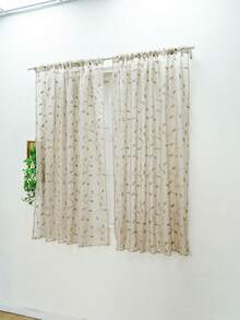 2pcs Leaf & Vine Embroidered Sheer Curtain Panels, In White/Gray/Green/Khaki, Hang On Rod, Multi-Size & Room Suitable For Decoration - Khaki - View 18