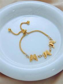A Small, Simple, And Multifunctional Personalized Fashion Retro Gold Pull 3D Butterfly Chain Accessory Bracelet, Suitable For Women's Daily Wear Without A Box