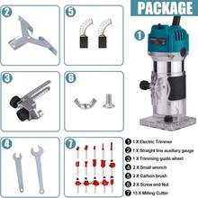 电动木工雕刻机 800W 110v-铝合金动力木工手动修边机，配备链锯盘，美国插头，无需电池，适用于修边、倒角和缺口 - 美規A型插(110-127V) - 查看 4