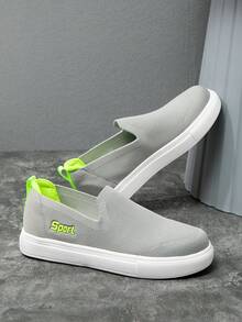 1 双撞色字母面料休闲一脚蹬乐福鞋，适合户外和家居穿着 - 灰色 - 查看 5