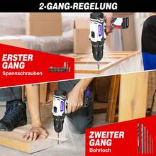 Vandise 21V Cordless Drill/Driver Set With 2x1500mAh Batteries, 25+1 Torque Levels, 45Nm Max, 2-Speed Gearbox, LED Lighting – Power Tool With Accessories, Practical Storage Box & Keyless Drill Chuck (3/8'') For DIY Projects, Household And Garden - trắng - Xem 8