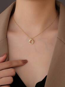 Artepollo 1pc 925 Silver Zirconia Stone 3-Loop Hypoallergenic Necklace, Gift Box Packaging, Holiday/Birthday Gift For Youths And Friends - one-size - View 2