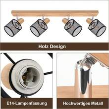 homefire Ceiling Spotlight 4-Flame Ceiling Lamp Wood - Ceiling Light E14 Spotlight Kitchen Lamp LED Swiveling Vintage Black/White Spotlights For Living Room Bedroom Hallway Kitchen Without Bulbs