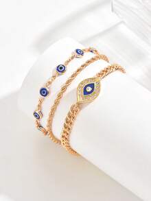 Bộ 3 chiếc lắc chân mắt quỷ thời trang, trang sức chân tối giản bằng kim loại phổ biến dành cho phụ nữ, phù hợp để đeo hàng ngày, đi nghỉ ở bãi biển, hẹn hò, chiều dài dây xích thủ công có thể tùy chỉnh, số lượng hạt không cố định - Nhiều màu - Xem 3