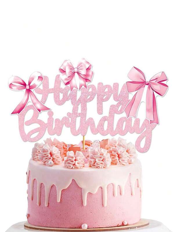 1 pièce Décorationcouronne de gâteau d'anniversaire rose avec nœud - convient pour les fournitures de fête d'anniversaire sur le thème de la princesse pour les femmes