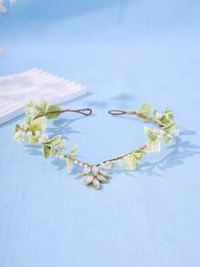 1件波西米亚森林仙子薰衣草水晶叶头饰，浪漫花卉发饰，适合女性，可作婚礼、派对礼服装饰或情人节配饰 - 淺綠色 - 查看 3