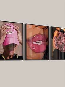 Bộ 3 tranh treo tường bằng vải canvas Glamour - Phong cách Art Deco hiện đại & Áp phích thời trang cho bé gái, Tranh in nghệ thuật mực không khung cho phòng khách, phòng ngủ, phòng ăn - Trang trí trong nhà & ngoài trời - Nhiều màu - Xem 1