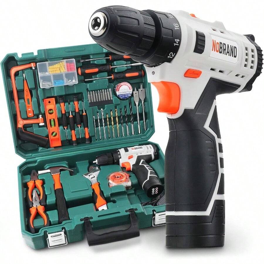 HiSpec Household Tool Kit Set With 12V Cordl Drill Electric Screwdriver Versatile DIY Tool Kit For Home Impment Repairs Maintenance Renovation Fixes And Projects - 1Battery - View 1