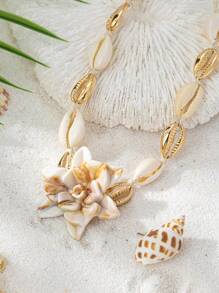 1pc Handmade Bohemian Shell Necklace, Fashionable, Unique And Elegant Choker Necklace For Beach Holiday
