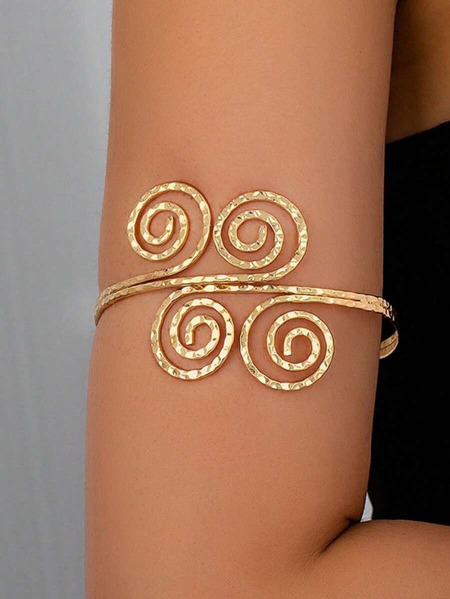 Wear A Fashionable, Exaggerated, Retro And Unique Spiral Metal Multi-Layer Opening Women's Armband - Gold - View 1