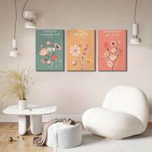 Conjunto de 3 cuadros de arte de pared con versículos bíblicos de estilo bohemio para la guardería, decoración de pared de niña con flores vintage para sala de estar, dormitorio, habitación de niñas, listos para colgar - Murales de pared de tres piezas de alta calidad enmarcados