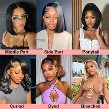 Glueless Wigs Human Hair Bob Straight Human Hair Lace Front Wigs For Beginners 100% Glueless Wigs 13x4 Lace Closure Human Hair Wig For Women Pre Cut Lace Natural Color 200% Density - Natural Black - 查看 11