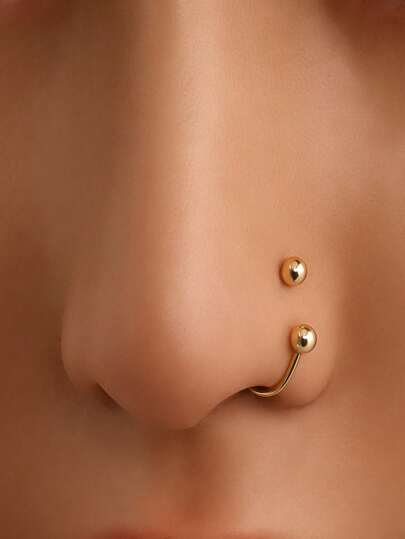 1pc Adjustable S925 Sterling Silver Double Ball U-Shaped Nose Ring/Nose Stud/Lip Ring/Ear Cuff/Earring (Material Is S925 Silver, Relatively Soft, Please Do Not Adjust Forcefully.) (Screw Ball Shape) (Comes With Jewelry Box)