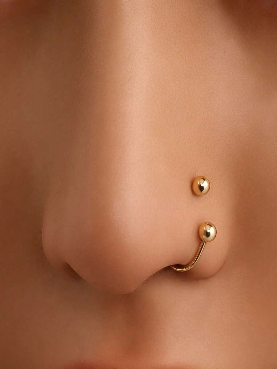 1件可调节S925纯银双球U型鼻环/鼻钉/唇环/耳夹/耳环（材质为S925银，质地较软，请勿用力调节。）（螺丝球形）（附赠首饰盒） - 雙珠U型鼻飾 - 查看 1