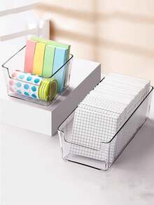 1/3/4pcs Note Pads Storage Box, Stationery Organizer, Desktop Organizer, Makeup Organizer, Back To School Season - Space Saving Desktop Organizer, Office Accessories And Supplies, No Drilling Required - Transparent - View 2