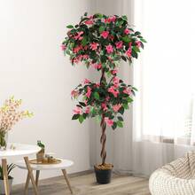 GOFLAME 140 CM Artificial Bougainvillea Tree, Faux Flower Tree With 252 Flowers, 630 Leaves & Real Wood Trunk, Tall Fake Floor Plant In Pot, Artificial Plants For Home Porch & Office Decor - 綠色 - 查看 1