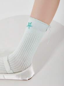 1 Pair Women's Summer Lightweight Breathable Mesh Openwork Plain Girl Sweet Ruffle Trim Embroidery Cherry Bow Heart Cutout Heel Split Ins College Style Student Socks, Mid-Calf Socks Casual Daily Wear - Multicolor - View 8