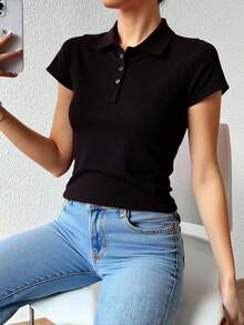 Playera polo dama mujer regular manga corta - Marrón Chocolate - Ver 6