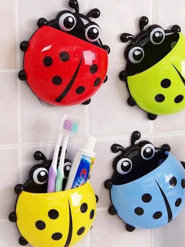 1pc No Drill Ladybug Insect Toothbrush Holder Wall-Mount Storage Rack, Cute Suction Cup Design