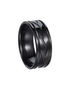 1 pieza Anillo de acero inoxidable con diseño de corte a la moda, duradero y de diseño unisex - ranuras geométricas - Ver 15