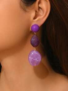 2pcs Elegant Exaggerated Sexy Bohemian Wavy Faux Jade Resin Asymmetrical Block Matching Gold Shell Stud Earrings, Suitable For Sexy Party, Holiday Wear, Colorful Resin Blocks Are Artificial Mixed , Each Piece Is Randomly Colored, There May Be Molding Marks On The Resin