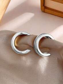 1 Pair Minimalist Metal Round Clip On Earrings For Women Without Pierced Ears, Everyday Wear - Hoop Earrings - View 3