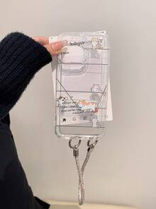 Cute Cat Walking On Lines Clear Bubble Phone Case With Sparkling Diamond Bracelet, Compatible With IPhone - Multicolor - View 2