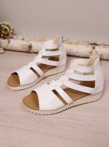 Sandalias romanas con cremallera en la espalda y diseño hueco de estilo bohemio para mujeres