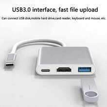 三合一集线器 Type C 转 HDTV 适配器 4K 输出 HDTV 适配器 PD100W Type C 快速充电 USB 3.0 数据传输转换器 - 銀色 - 查看 6