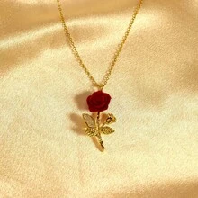 1pc Stainless Steel Rose Flower Necklace, Luxury Fully Paved Diamond Charm Necklace For Women, Versatile Choker Necklace, Not Include Gift Box, Suitable For Valentine's Day, Christmas, Thanksgiving, Easter, Mother's Day, Gift For Friends And Family - Necklace - View 7