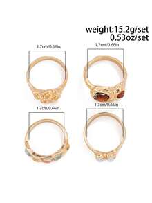 Four Rhinestones Decorated Rings With A Retro And Fashionable Metal Material Are Perfect For Daily Vacation Parties And Holiday Gifts - Multicolor - View 4