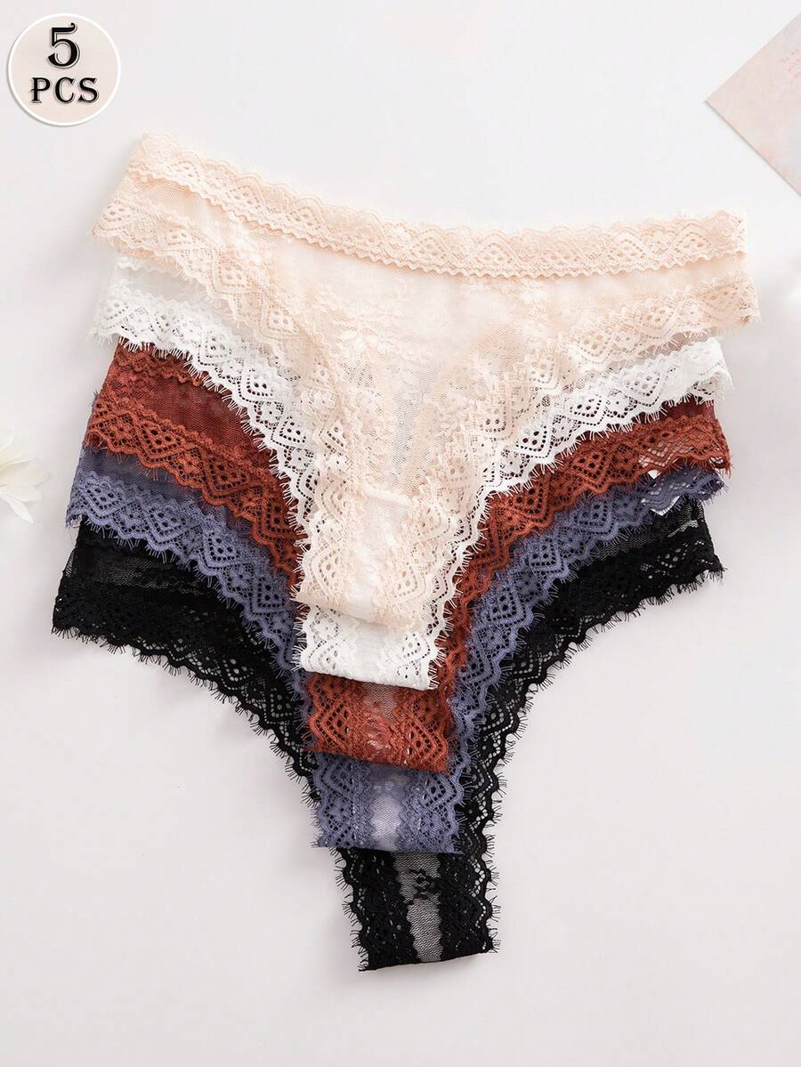5pcs/Pack Multicolor Sexy Romantic Lace Thong Panties, Comfortable Women's Underwear - Multicolor - View 1