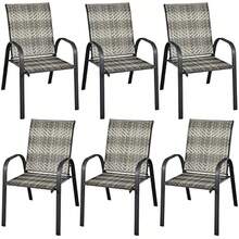 6PCS Garden Rattan Chairs Stackable PE Wicker Patio Bistro Dining Chairs With Armrests Outdoor Steel Frame High Back Deck Chair For Lawn Backyard And Poolside - MixGrey - View 1